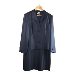 Talbots Petites 2 Piece Dress Suit 14 P Navy Silk